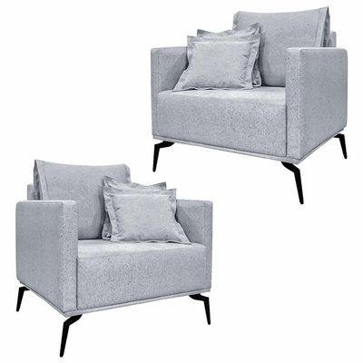 Kit 2 Poltronas Decorativas Pés em Aço Stagno Linho Cinza Rustico - Gran Belo