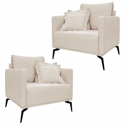 Kit 2 Poltronas Decorativas Pés em Aço Stagno Linho Pérola - Gran Belo