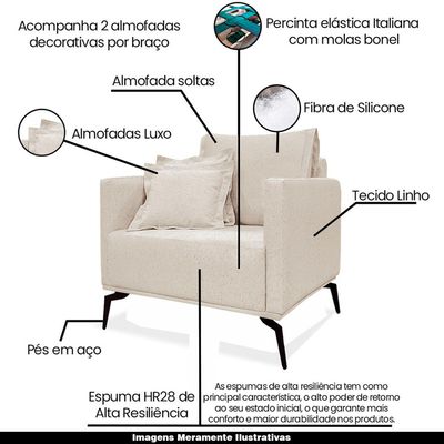 Kit 2 Poltronas Decorativas Pés em Aço Stagno Linho Pérola - Gran Belo