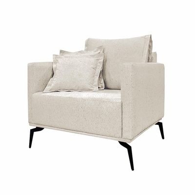 Poltrona Decorativa Pés em Aço Stagno Linho Off White Rústico - Gran Belo