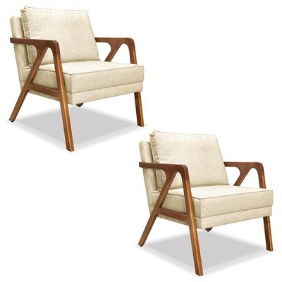 Kit 2 Poltronas Decorativas De Luxo Frida Linho Pérola - Gran Belo