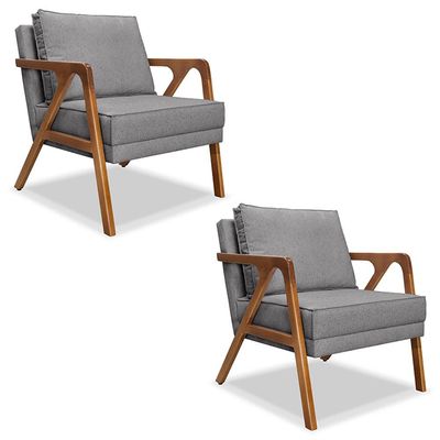 Kit 2 Poltronas Decorativas De Luxo Frida Linho Cinza - Gran Belo