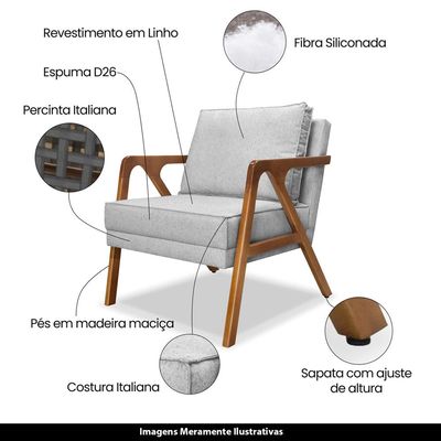 Poltrona Decorativa De Luxo Frida Linho Rústico Grigio - Gran Belo