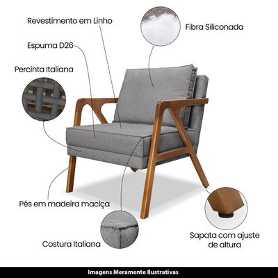 Poltrona Decorativa De Luxo Frida Linho Cinza - Gran Belo
