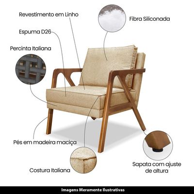 Poltrona Decorativa De Luxo Frida Linho Dourado - Gran Belo
