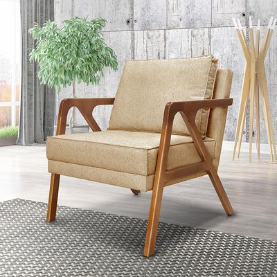 Poltrona Decorativa De Luxo Frida Linho Dourado - Gran Belo