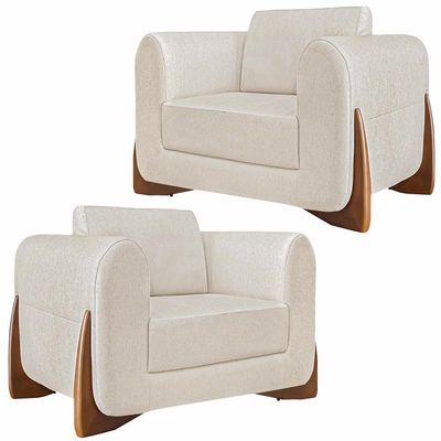 Kit 2 Poltronas Decorativas Pés em Madeira Buzz Linho Off White Rústico - Gran Belo