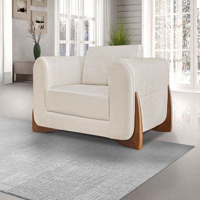 Kit 2 Poltronas Decorativas Pés em Madeira Buzz Linho Off White Rústico - Gran Belo