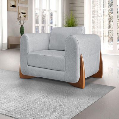 Poltrona Decorativa Pés em Madeira Buzz Linho Cinza Rustico - Gran Belo