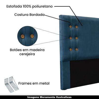 Cabeceira Decorativa Casal 1,40M Kors Veludo Azul Marinho - Gran Belo