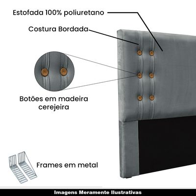 Cabeceira Decorativa Casal 1,40M Kors Veludo Cinza - Gran Belo