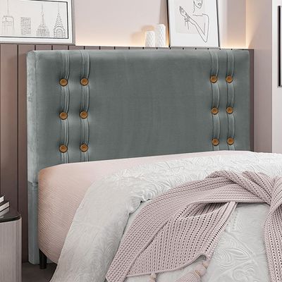 Cabeceira Decorativa Casal 1,40M Kors Veludo Cinza - Gran Belo