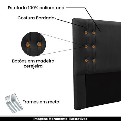 Cabeceira Decorativa Casal 1,40M Kors Veludo Preto - Gran Belo