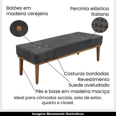 Recamier Decorativo 140cm Kors Suede Pés de Madeira Cinza - Gran Belo