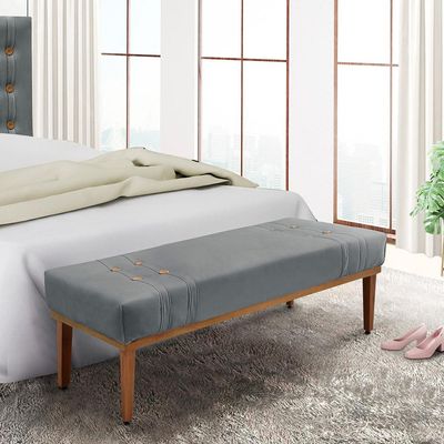 Recamier Decorativo 140cm Kors Veludo Pés de Madeira Cinza - Gran Belo