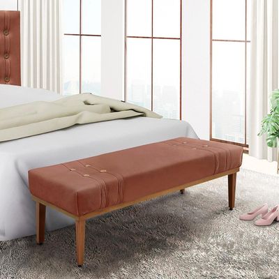Recamier Decorativo 140cm Kors Veludo Pés de Madeira Cobre - Gran Belo