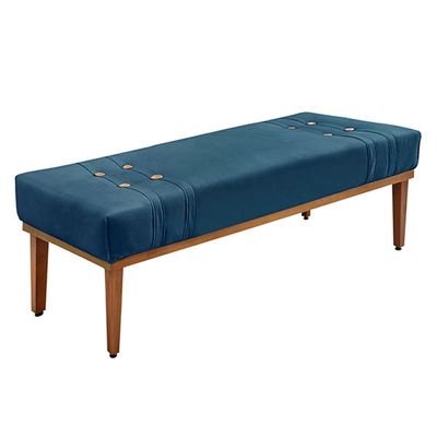 Recamier Decorativo 140cm Kors Veludo Pés de Madeira Azul Marinho - Gran Belo