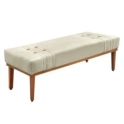 Recamier Decorativo 160cm Kors Veludo Pés de Madeira Bege - Gran Belo