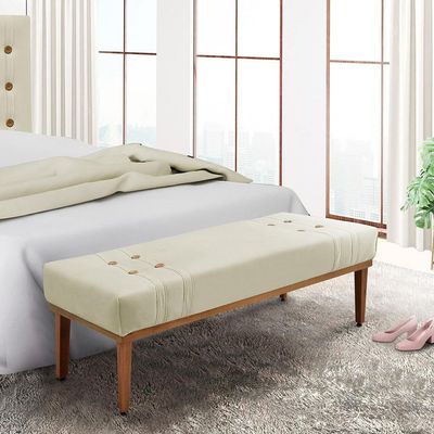 Recamier Decorativo 160cm Kors Veludo Pés de Madeira Bege - Gran Belo
