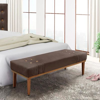 Recamier Decorativo 160cm Kors Veludo Pés de Madeira Marrom - Gran Belo