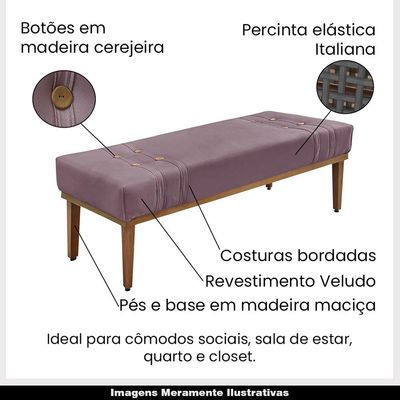 Recamier Decorativo 160cm Kors Veludo Pés de Madeira Uva - Gran Belo