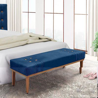 Recamier Decorativo 160cm Kors Suede Pés de Madeira Azul Marinho - Gran Belo