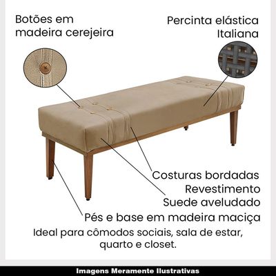 Recamier Decorativo 195cm Kors Suede Pés de Madeira Bege- Gran Belo