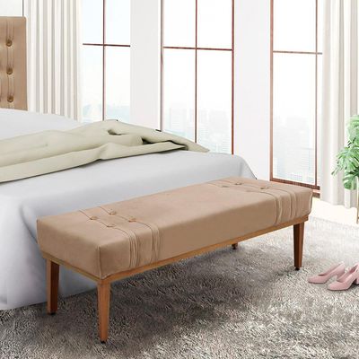 Recamier Decorativo 195cm Kors Suede Pés de Madeira Bege- Gran Belo