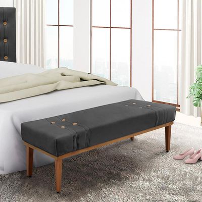 Recamier Decorativo 195cm Kors Suede Pés de Madeira Cinza- Gran Belo