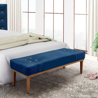 Recamier Decorativo 195cm Kors Suede Pés de Madeira Azul Marinho- Gran Belo