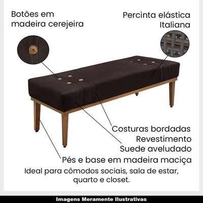 Recamier Decorativo 90cm Kors Suede Pés de Madeira Café - Gran Belo