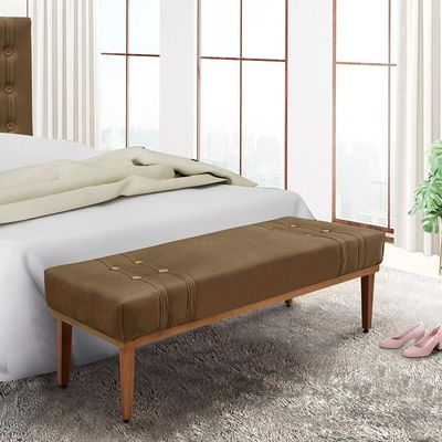 Recamier Decorativo 90cm Kors Suede Pés de Madeira Caramelo - Gran Belo