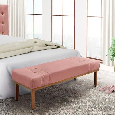 Recamier Decorativo 90cm Kors Veludo Pés de Madeira Rosa - Gran Belo