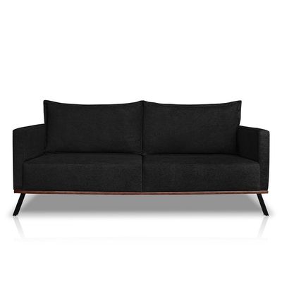 Sofá Living 2 Lugares com Pés de Ferro Almofadas Soltas 180cm Saiph Bouclê Preto G63 - Gran belo