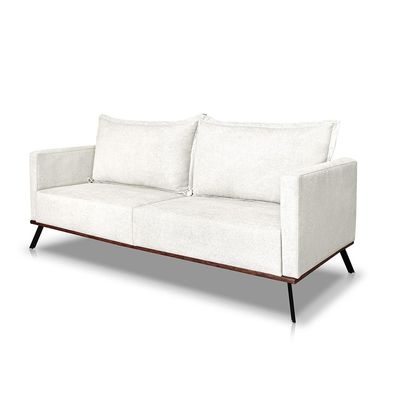 Sofá Living 2 Lugares com Pés de Ferro Almofadas Soltas 180cm Saiph Bouclê Off White G63 - Gran belo