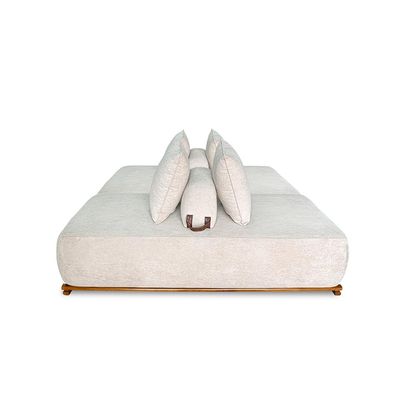 Sofá Modulado 6 Lugares com Almofadas Soltas Pés Madeira Maciça 360cm Homer Bouclê Off White G63 - Gran Belo