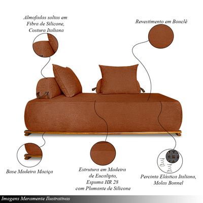 Sofá Modulado 6 Lugares com Almofadas Soltas Pés Madeira Maciça 360cm Homer Bouclê Terracota G63 - Gran Belo