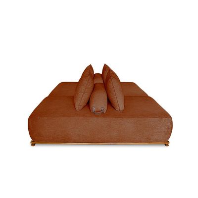 Sofá Modulado 6 Lugares com Almofadas Soltas Pés Madeira Maciça 400cm Homer Bouclê Terracota G63 - Gran Belo