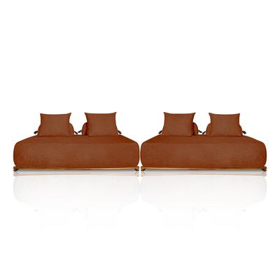Sofá Modulado 6 Lugares com Almofadas Soltas Pés Madeira Maciça 400cm Homer Bouclê Terracota G63 - Gran Belo