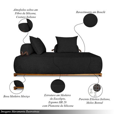 Sofá Modulado 6 Lugares com Almofadas Soltas Pés Madeira Maciça 400cm Homer Bouclê Preto G63 - Gran Belo