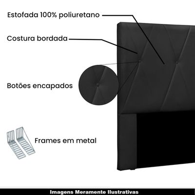 Cabeceira Decorativa Casal 1,40M Yves Veludo Preto - Gran Belo