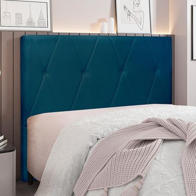 Cabeceira Decorativa King Size 1,95M Yves Veludo Azul Marinho - Gran Belo