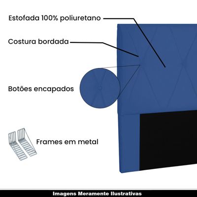 Cabeceira Decorativa Queen Size 1,60M Yves Suede Azul Marinho - Gran Belo