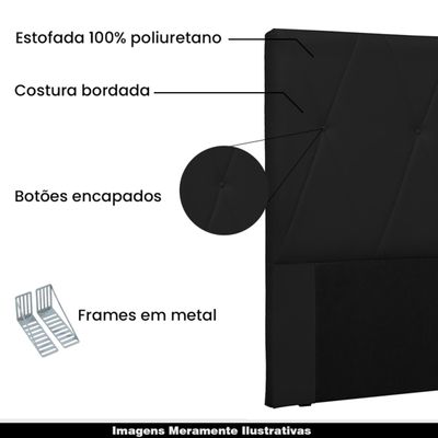 Cabeceira Decorativa King Size 1,95M Yves PU Preto - Gran Belo