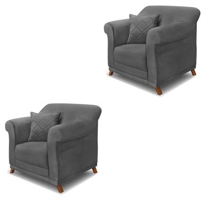 Kit 2 Poltronas Decorativas com 2 Almofadas Armstrong Suede Cinza - Gran Belo