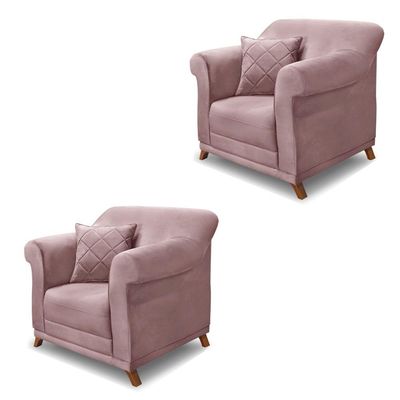 Kit 2 Poltronas Decorativas com 2 Almofadas Armstrong Veludo Lilás - Gran Belo