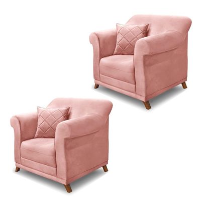 Kit 2 Poltronas Decorativas com 2 Almofadas Armstrong Veludo Rosa - Gran Belo