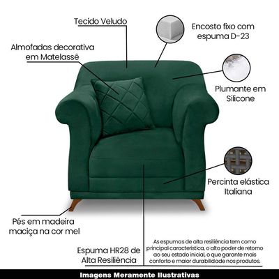 Kit 2 Poltronas Decorativas com 2 Almofadas Armstrong Veludo Verde Floresta - Gran Belo