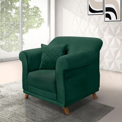 Kit 2 Poltronas Decorativas com 2 Almofadas Armstrong Veludo Verde Floresta - Gran Belo