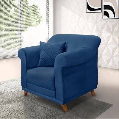 Poltrona Decorativa com 1 Almofada Armstrong Suede Azul Marinho - Gran Belo